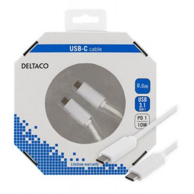 Deltaco USB-C kabel 0.5m - Vit