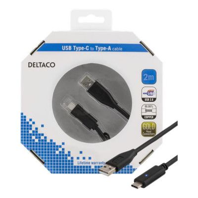 Deltaco USB Type-C kabel 2m - Svart