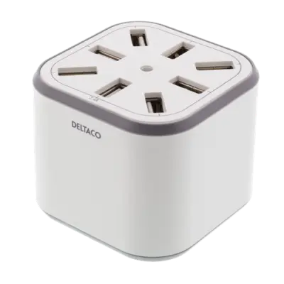 DELTACO USB väggladdare med 8 USB-A-portar, 5V/8,4A, 1,2m kabel, vit