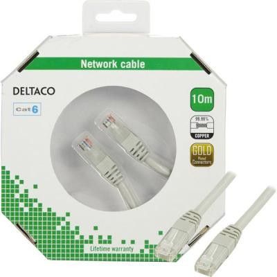 DELTACO U/UTP Cat6 patchkabel 10m, grå