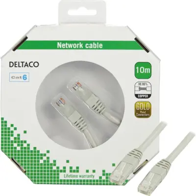 DELTACO U/UTP Cat6 patchkabel 10m, grå