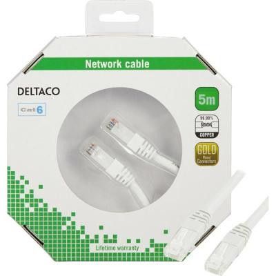 DELTACO U/UTP Cat6 patchkabel 5m, vit