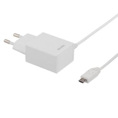 DELTACO Väggladdare med Micro USB-kabel, 5V, 2.1A, 2m, vit