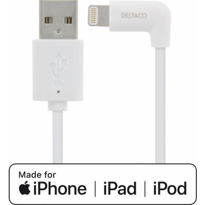 Deltaco Vinklad Lightning- till Rak USB-A-kabel