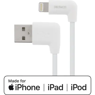 Deltaco Vinklad Lightning- till Vinklad USB-A-kabel