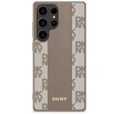 DKNY Galaxy S25 Mobilskal MagSafe Läder Checkered Pattern - Taupe