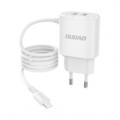Dudao 2x USB Väggladdare med built-in lightning 12 W Kabel Vit