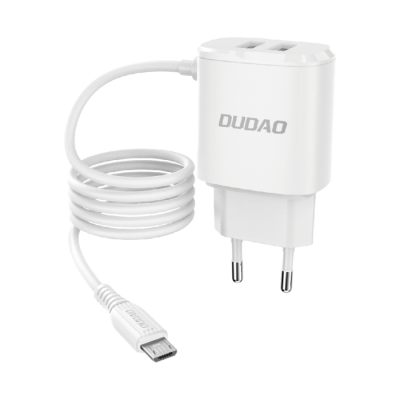 Dudao 2x USB Väggladdare med built-in micro USB 12 W Kabel Vit