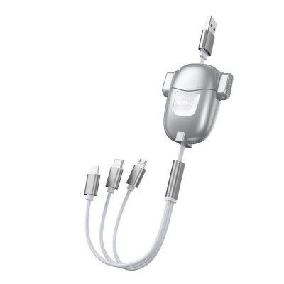 Dudao 3in1 USB Kabel micro USB/lightning/USB Type C Grå