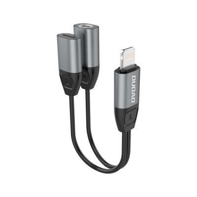 Dudao Adapter lightning - lightning + 3,5 mm mini jack Grå