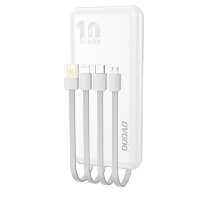 Dudao Powerbank 10000mAh USB Kabel Typ-C Lightning - Vit (Vit)