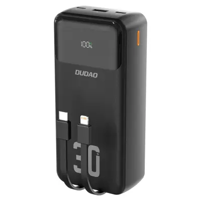 Dudao Powerbank 30000mAh 22.5W PD med Kabel - Svart (Svart)