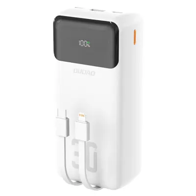 Dudao Powerbank 30000mAh 22.5W PD med Kabel - Vit (Vit)