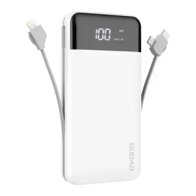 Dudao Powerbank K1Pro 20000mAh med inbyggda Kablar - Vit