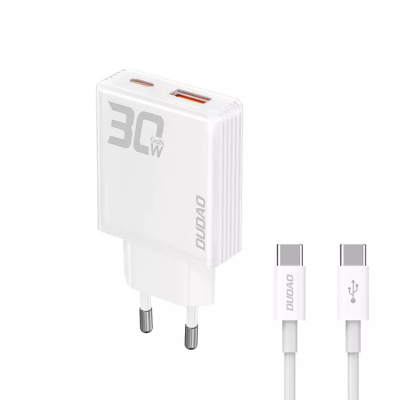 Dudao Snabbladdare 30W USB-A/USB-C med USB-C/USB-C Kabel Vit
