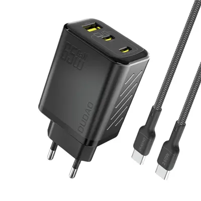 Dudao Snabbladdare USB-A/2x USB-C 65W med USB-C Kabel (Svart)