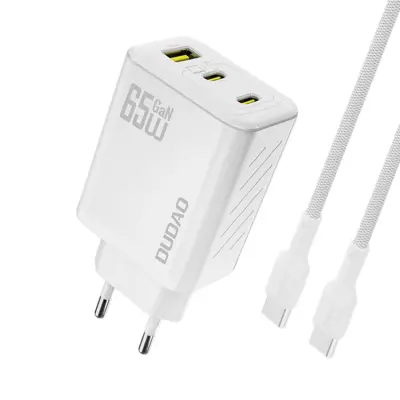 Dudao Snabbladdare USB-A/2x USB-C 65W med USB-C Kabel (Vit)