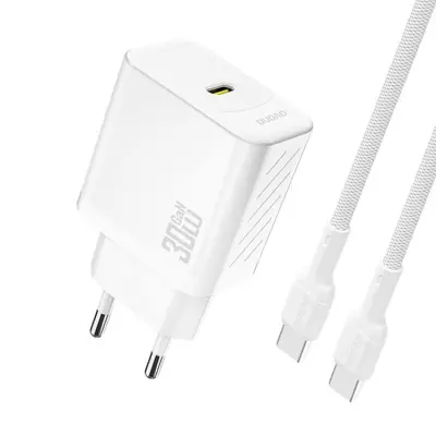 Dudao Snabbladdare USB-C PD 30W GaN med USB-C Kabel A27PCEU - Vit