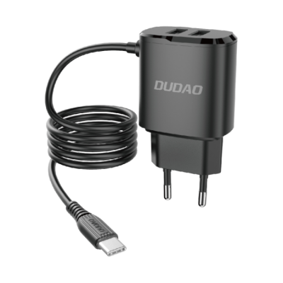 Dudao Väggladdare 2x USB-C Kabel 12 W - Svart