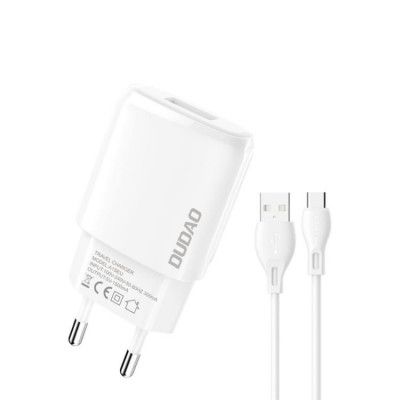Dudao Väggladdare, USB-A, USB-C kabel - Vit