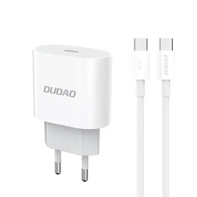 Dudao Väggladdare USB-C 20W med USB-C Kabel PD Vit