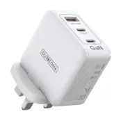 DUZZONA GaN Snabbladdare 65W 2x USB-C/USB-A UK T9 PD - Vit