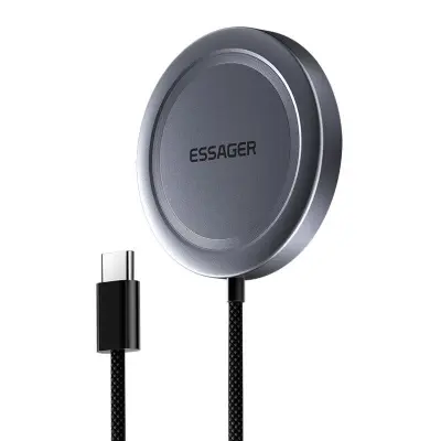 ESSAGER 15W Snabbladdare Aluminium + PC Magnetisk Trådlös Laddare - Grå