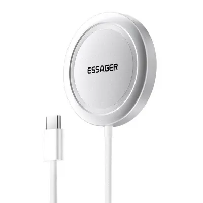 ESSAGER 15W Snabbladdare i aluminium + PC Magnetisk trådlös laddare - Silver