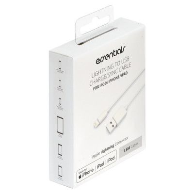 Essentials USB-A - Lightning MFI kabel, 1,5m, vit