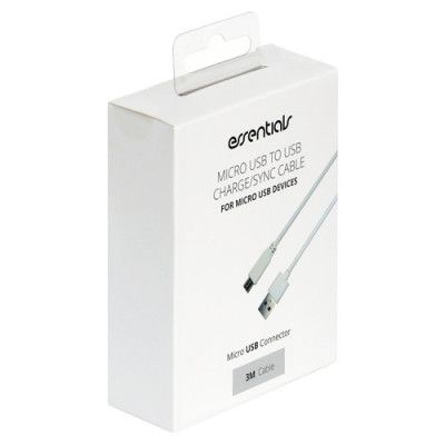 Essentials USB-A - MicroUSB kabel, 3m, vit