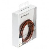 Essentials USB-A - MicroUSB kabel, konstläder, 1m, brun