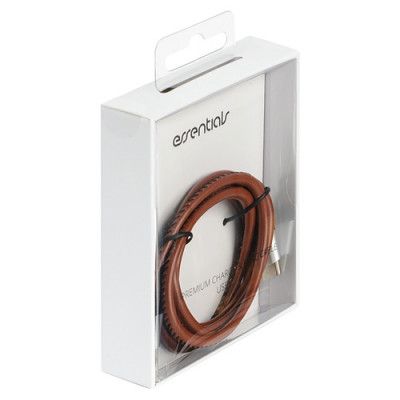 Essentials USB-A till USB-C kabel, konstläder, 1m, brun