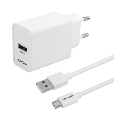 Essentials Väggladdare 12W USB-A Micro USB Kabel 1m - Vit