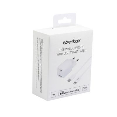 Essentials Wall Charger, PD, 20W, USB-C Light. Kabel, MFi, 1m, Vit