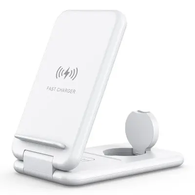 Fällbar 3-i-1 Trådlös Laddare 15W Qi-Certifierad - Vit