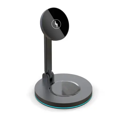 Fällbar Magnetisk Trådlös Laddare 15W Snabbladdning Ställ - Svart