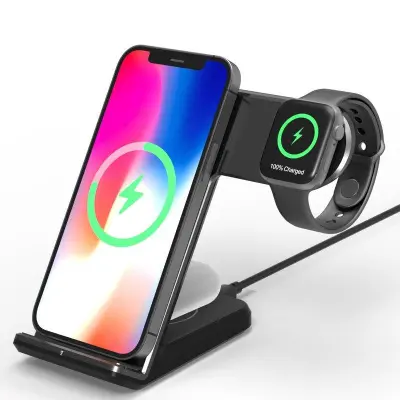 F11 Pro 3-i-1 Trådlös Laddare 15W Snabbladdning för iPhone/Samsung/Apple Watch