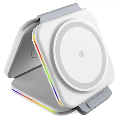 F21 Fällbar 3-i-1 Multifunktionell 15W Magnetisk Trådlös Laddare - Vit