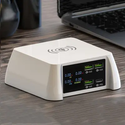 F96 100W USBx3+PD Multifunktionell Trådlös Laddare - EU Kontakt