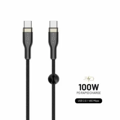 FIXED METAL 100W USB-C/C flätad kabel 2m Svart