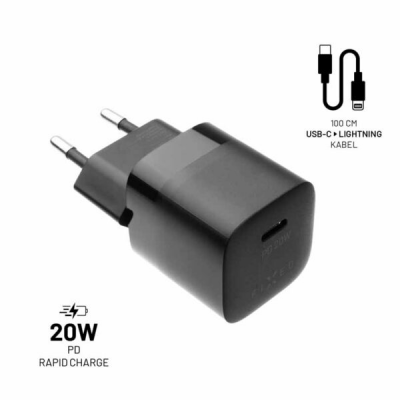FIXED Mini Laddare USB-C PD 20W + USB-C/Lightning Kabel - Svart