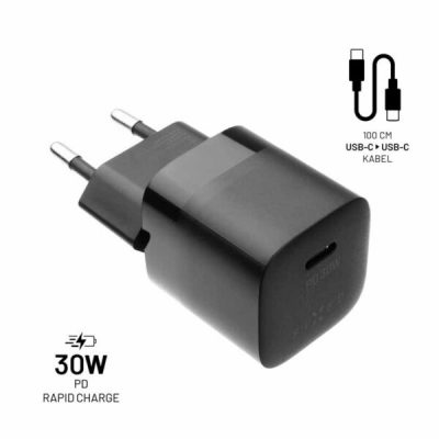FIXED Mini Laddare USB-C PD 30W + USB-C/C Kabel - Svart