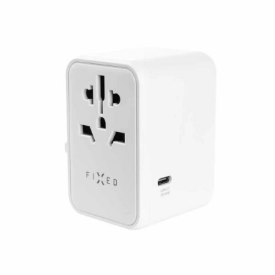 FIXED Reseadapter EU/UK/USA/AUS USB-A/USB-C 65W - Vit