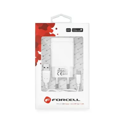 Forcell-laddare med USB A-uttag typ-C kabel 2.4A 18W QC 3.0