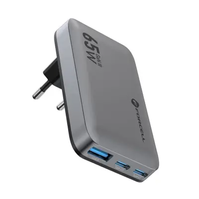 Forcell Snabbladdare 65W 2 x USB-C - USB-A GaN PD QC4.0 Grå