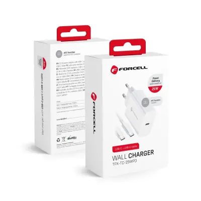 Forcell USB C Reseladdare med Type C kabel 25W QC 4.0 1m