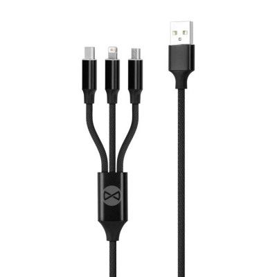 Forever 3in1 USB-A till USB-C, Lightning, microUSB kabel 1.2m 2A