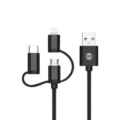 Forever 3in1 USB-A till USB-C Lightning microUSB kabel 1m 1.5A