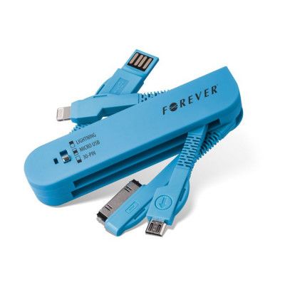 Forever 3in1 USB-adapter 30-pin, Lightning & micro-USB - Blå