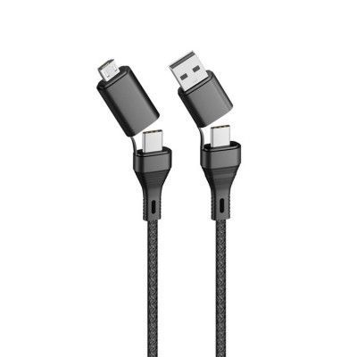 Forever 4-i-1 Kabel USB + USB-C till USB-C + micro-USB 1,2m 3A - Svart